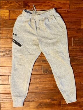 Under Armour Light Gray Mens Jogger Sweatpants with Black Zip Detail